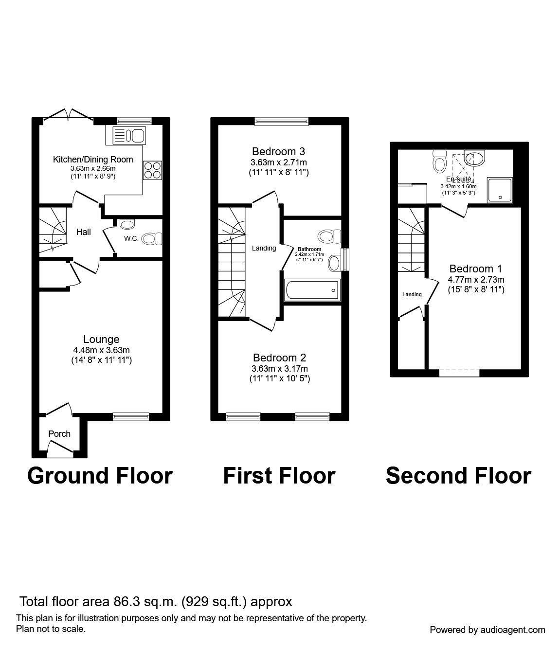 Floorplan of 3 bedroom Mid Terrace House to rent, Martlet Grove, Buckshaw Village, PR7