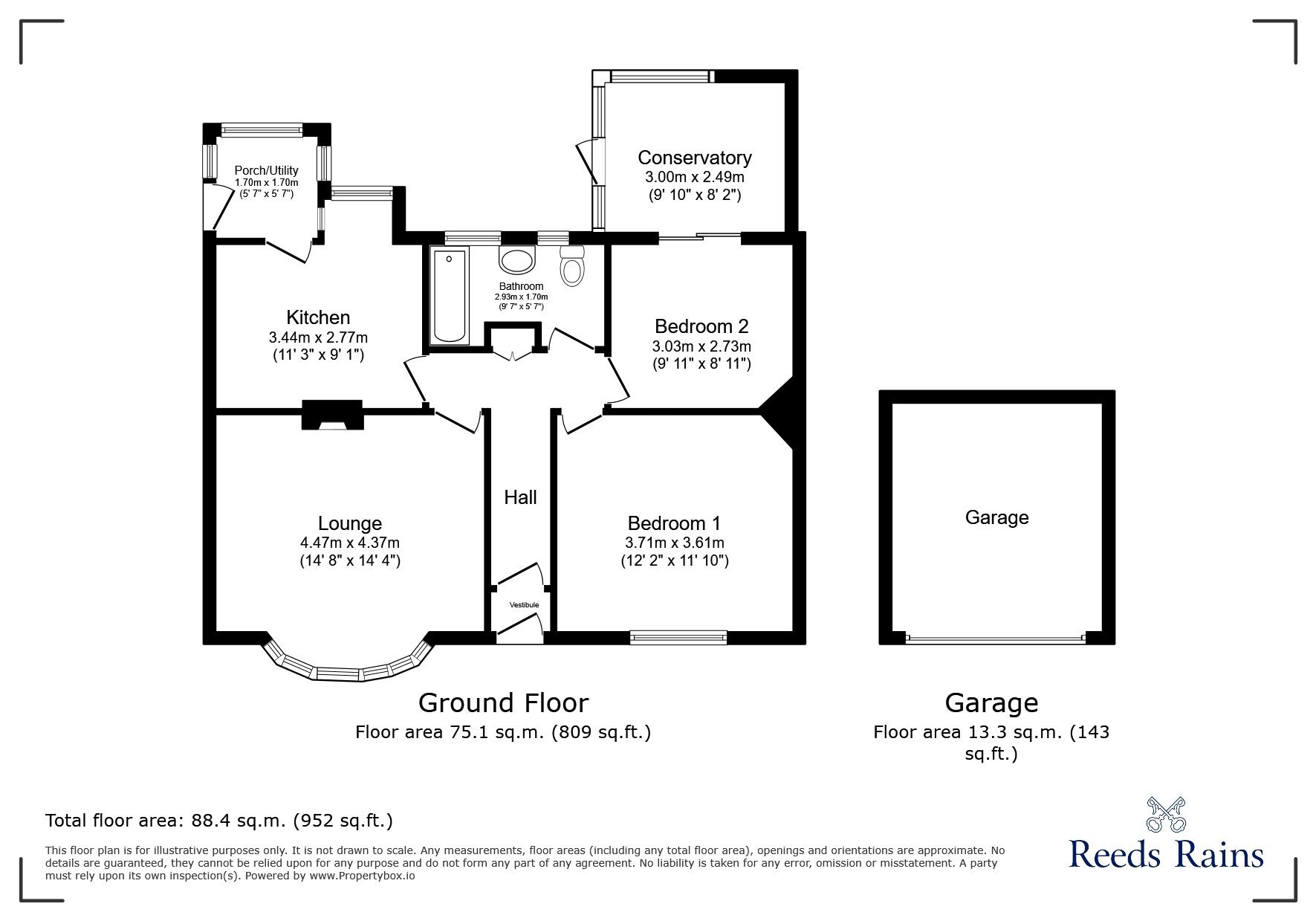 Floorplan of 2 bedroom Semi Detached Bungalow for sale, New Moss Lane, Whittle-le-Woods, Lancashire, PR6