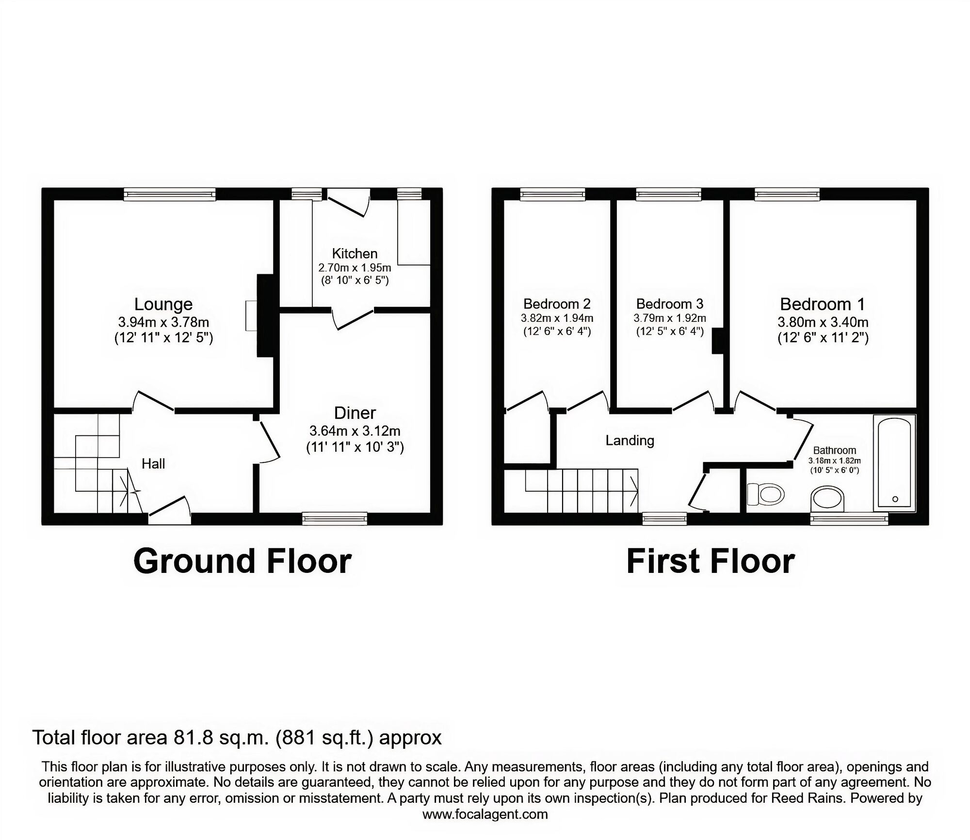 Floorplan of 3 bedroom Mid Terrace House to rent, Scawfell Road, Chorley, Lancashire, PR7