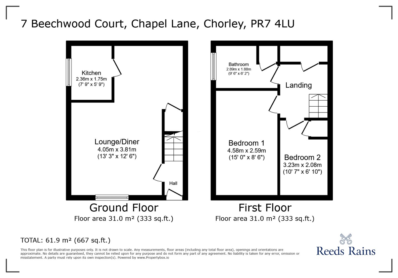 Floorplan of 2 bedroom End Terrace House for sale, Beechwood Court, Chapel Lane, Chorley, PR7
