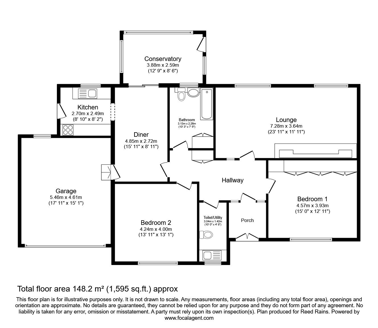 Floorplan of 2 bedroom Detached Bungalow for sale, Sevenoaks, Chorley, Lancashire, PR7