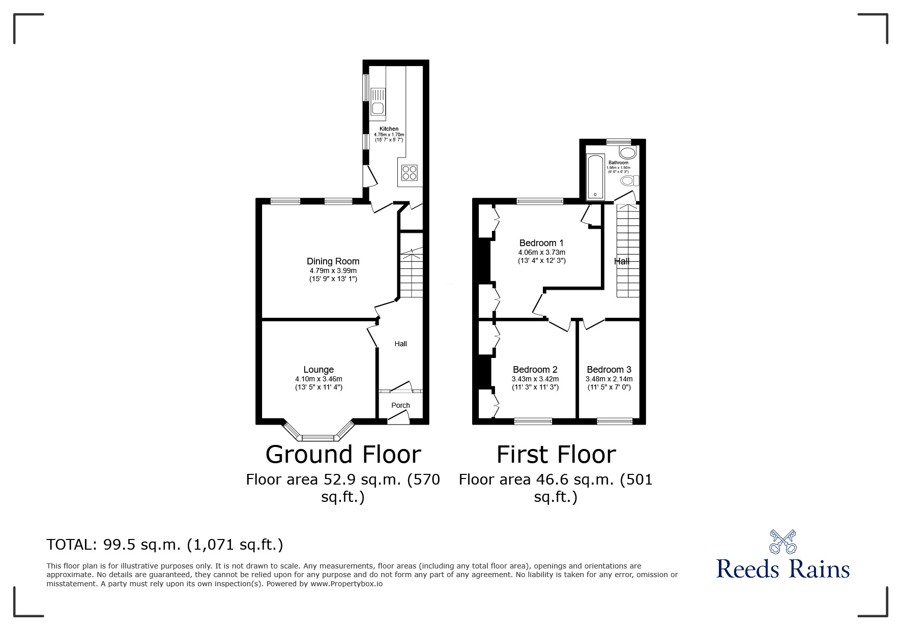Floorplan of 3 bedroom Mid Terrace House for sale, Devonshire Road, Chorley, Lancashire, PR7