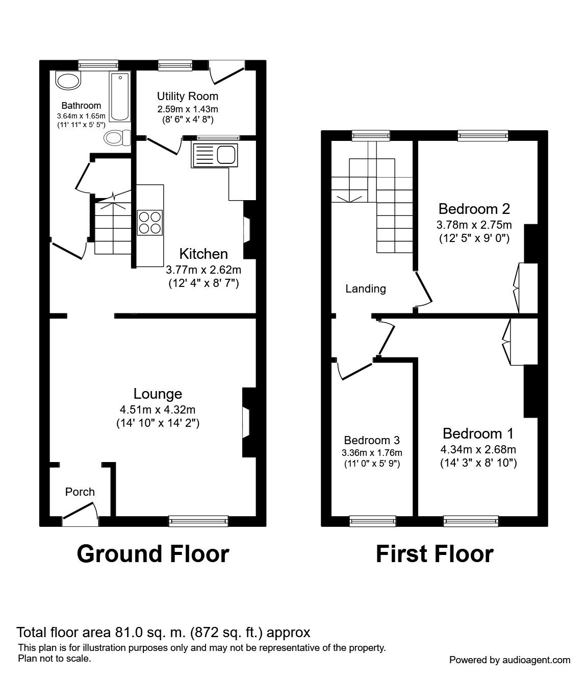 Floorplan of 3 bedroom Mid Terrace House for sale, Dunkirk Lane, Leyland, Lancashire, PR26