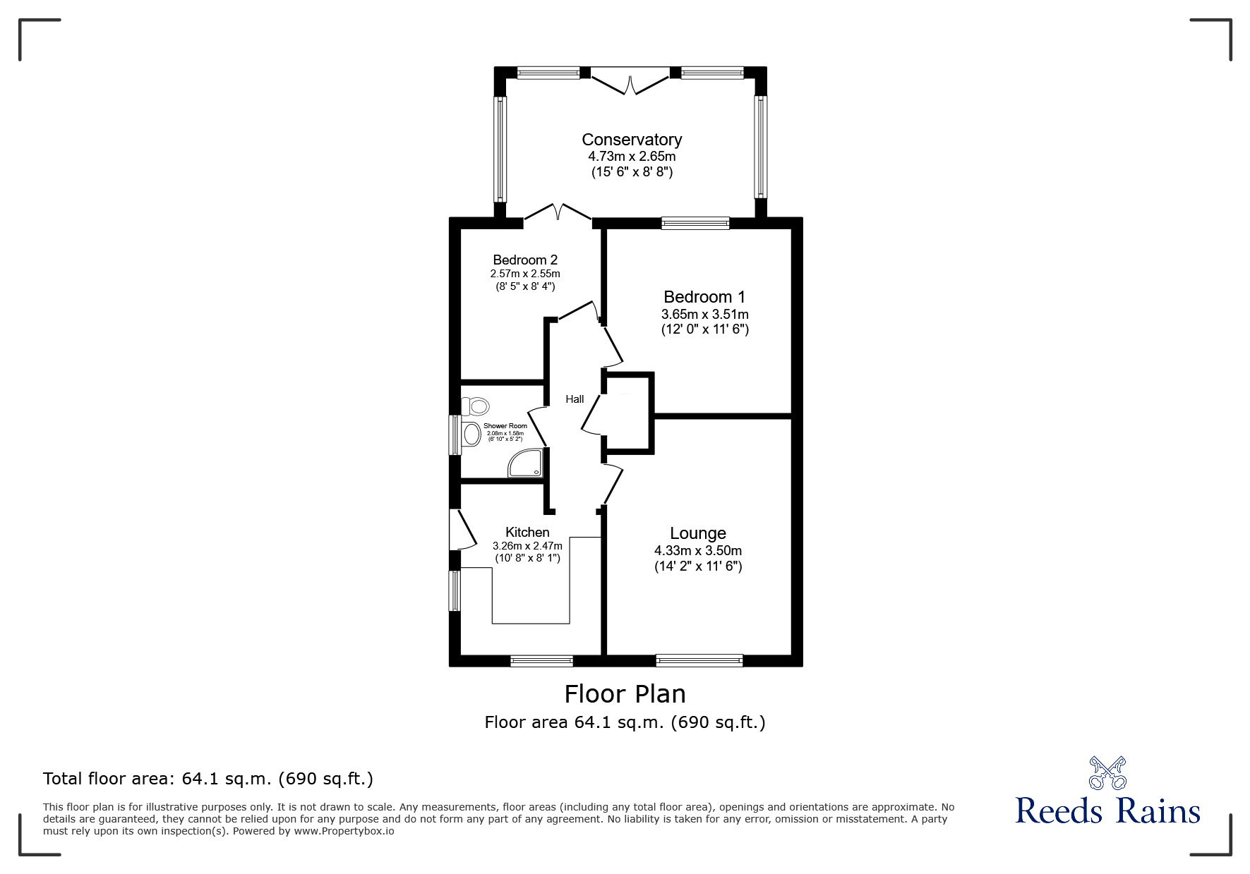 Floorplan of 2 bedroom Semi Detached Bungalow for sale, Roe Hey Drive, Coppull, Lancashire, PR7