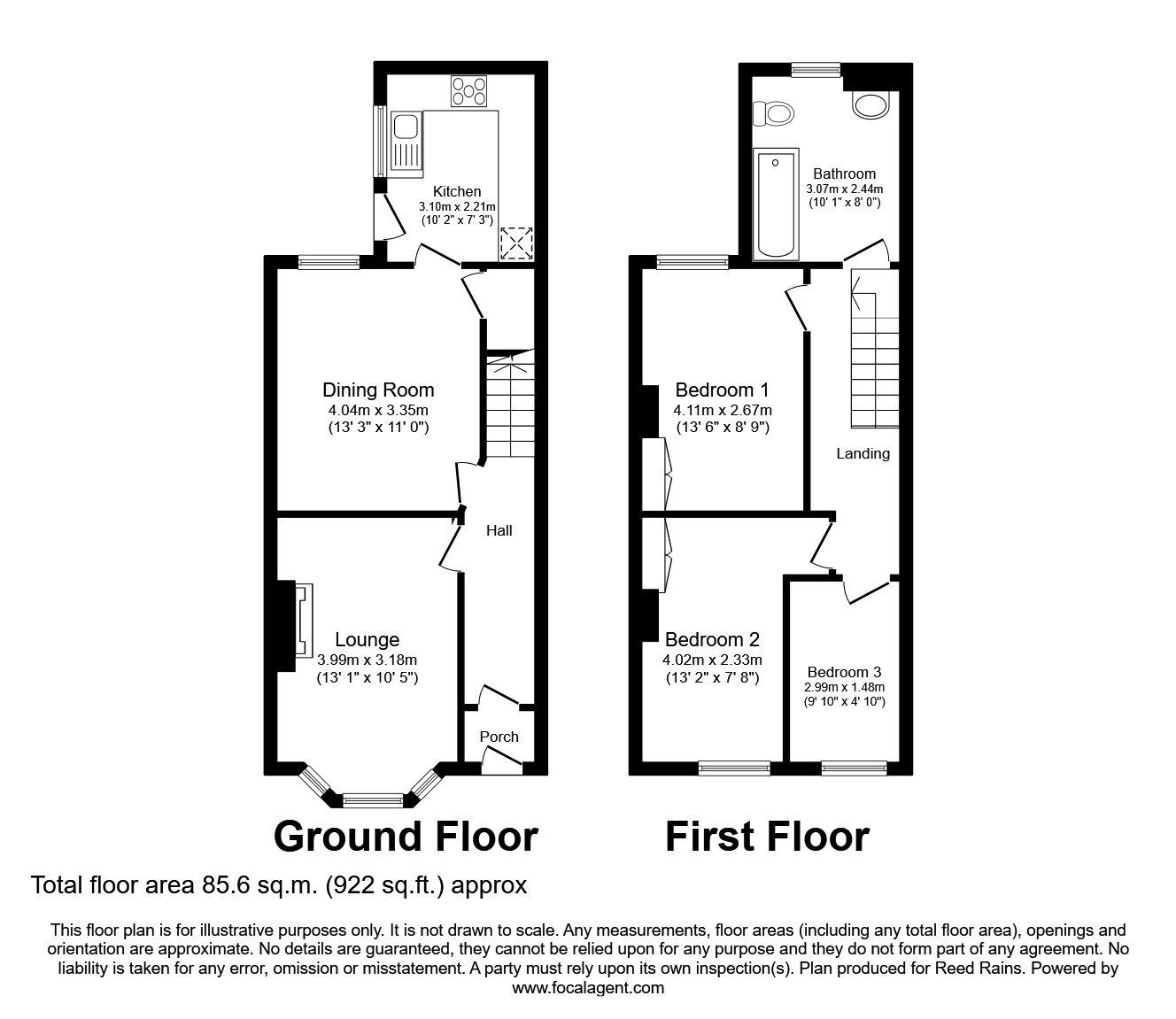 Floorplan of 3 bedroom Mid Terrace House to rent, Preston Road, Clayton-le-Woods, Lancashire, PR6
