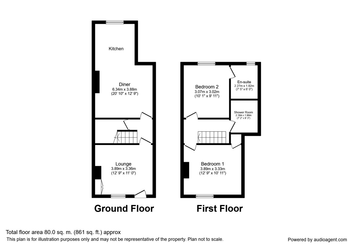 Floorplan of 2 bedroom Mid Terrace House to rent, Derby Road, Chesterfield, Derbyshire, S40