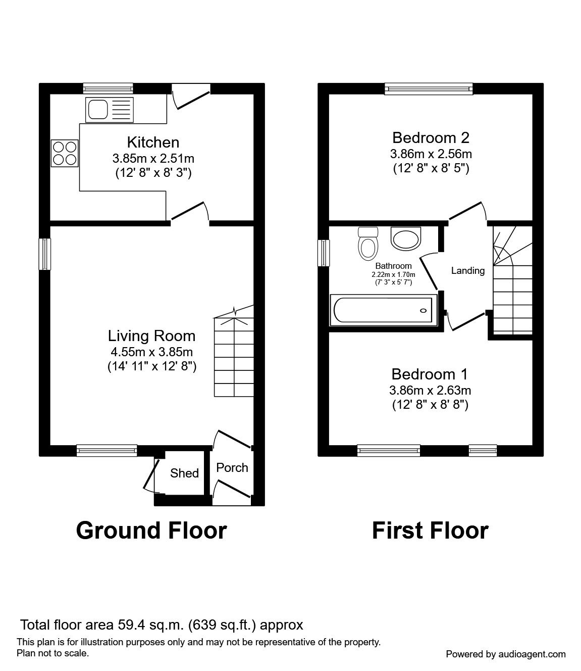 Floorplan of 2 bedroom Semi Detached House to rent, Alpine Grove, Hollingwood, Derbyshire, S43