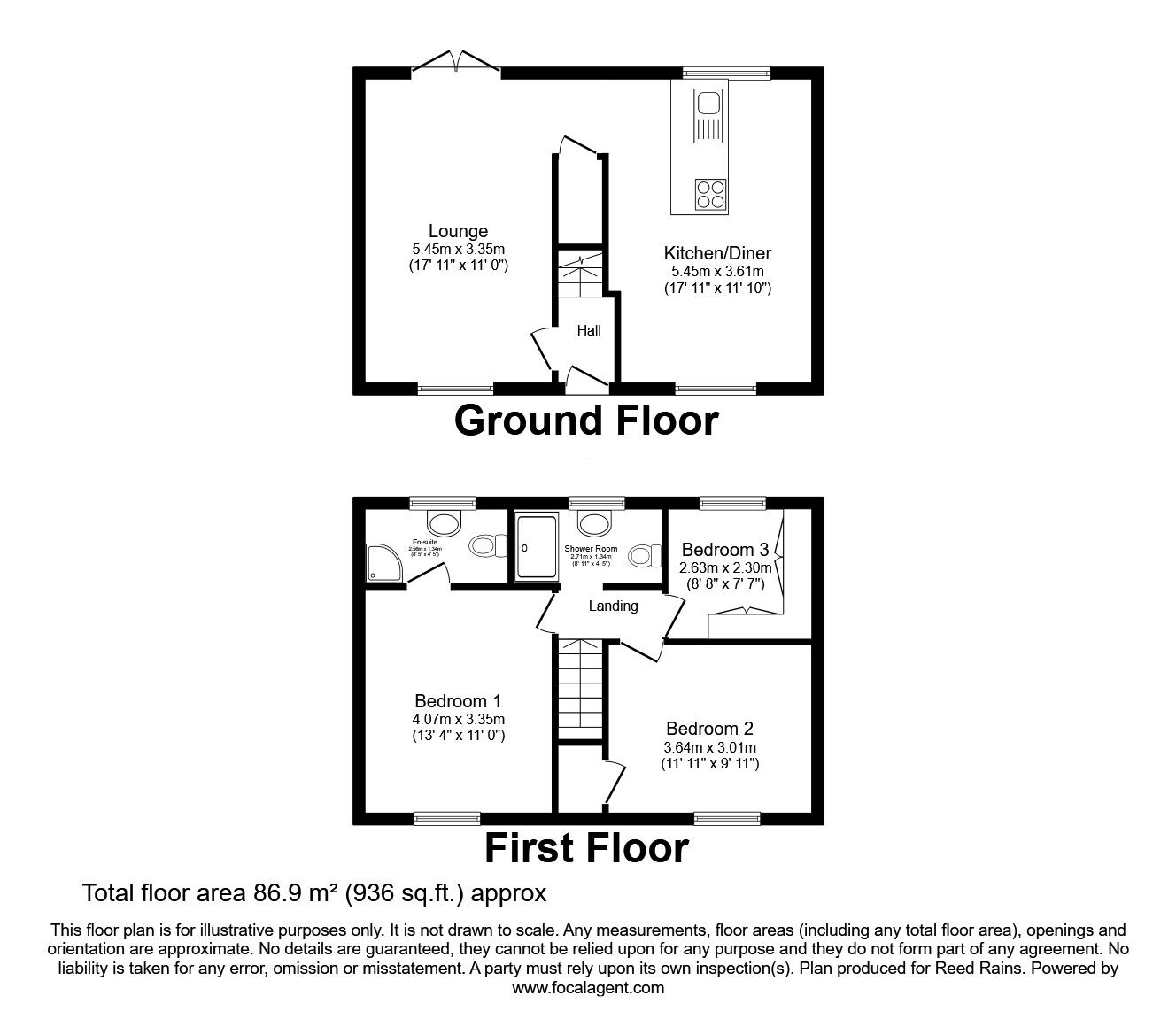 Floorplan of 3 bedroom Semi Detached House for sale, Hunloke Avenue, Chesterfield, Derbyshire, S40