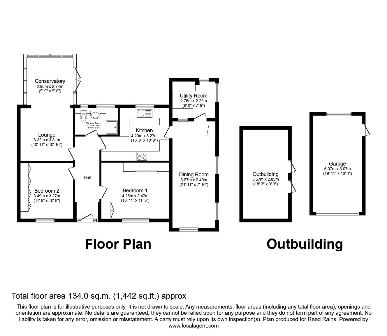 Floorplan of 2 bedroom Detached Bungalow for sale, Newmarket Lane, Clay Cross, Derbyshire, S45