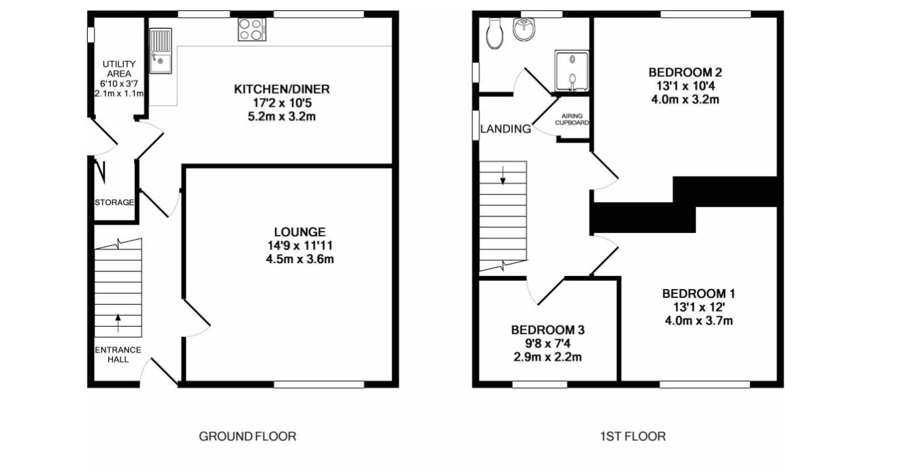 Floorplan of 3 bedroom Semi Detached House for sale, Cherry Tree Grove, Mastin Moor, Derbyshire, S43