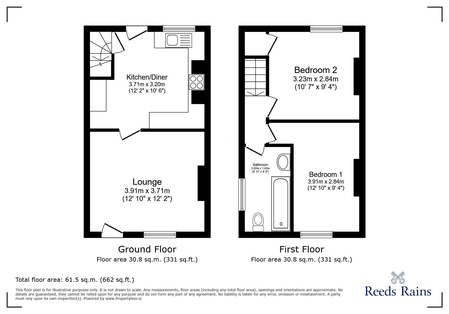 Floorplan of 2 bedroom End Terrace House to rent, Alma Street West, Chesterfield, Derbyshire, S40