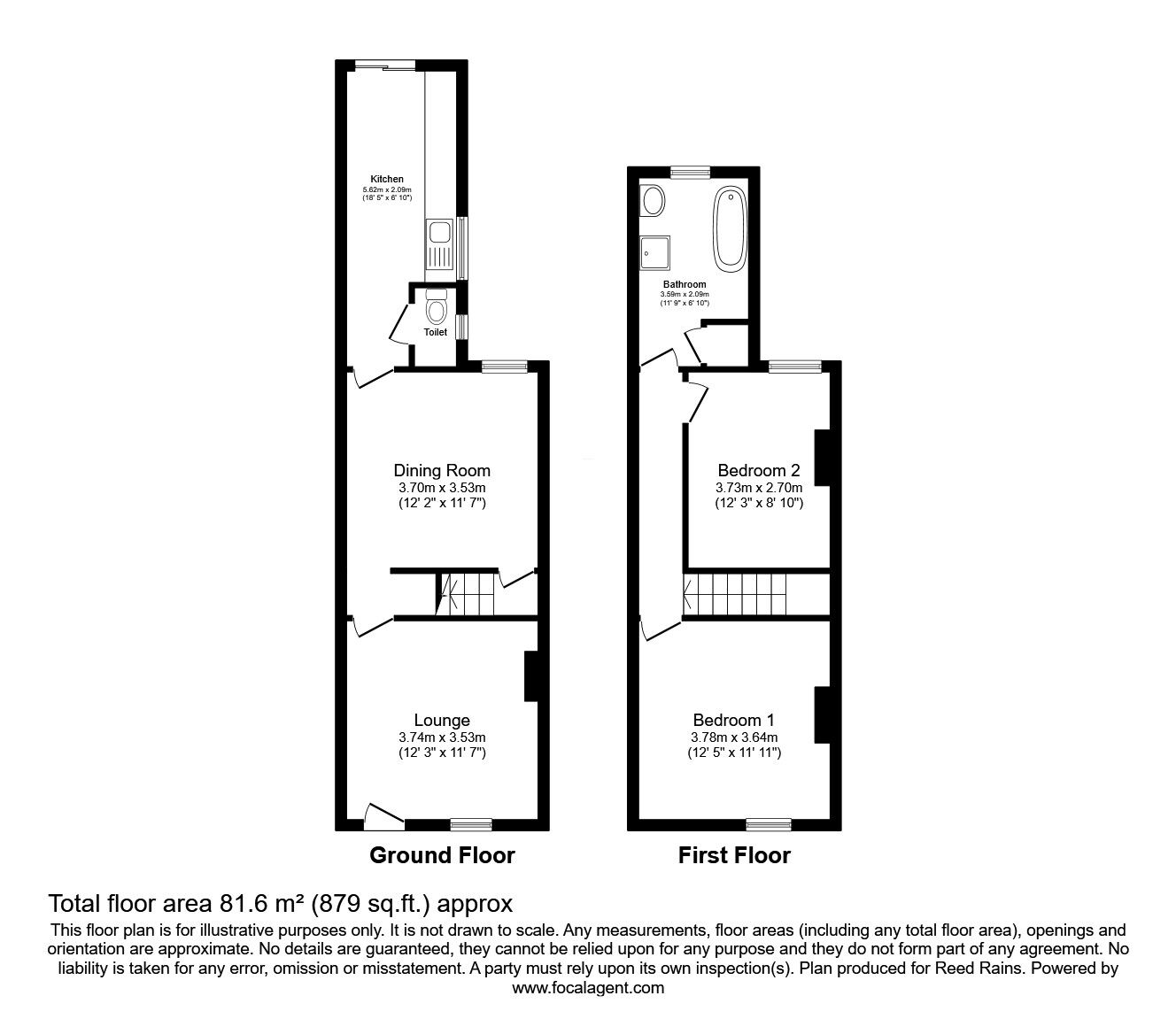 Floorplan of 2 bedroom Mid Terrace House for sale, Chesterfield Road, Shuttlewood, Derbyshire, S44