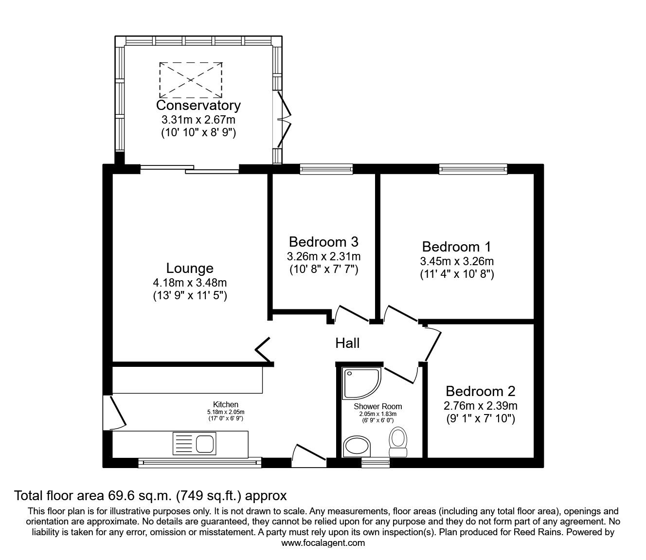 Floorplan of 3 bedroom Semi Detached Bungalow for sale, Bainbridge Road, Bolsover, Derbyshire, S44