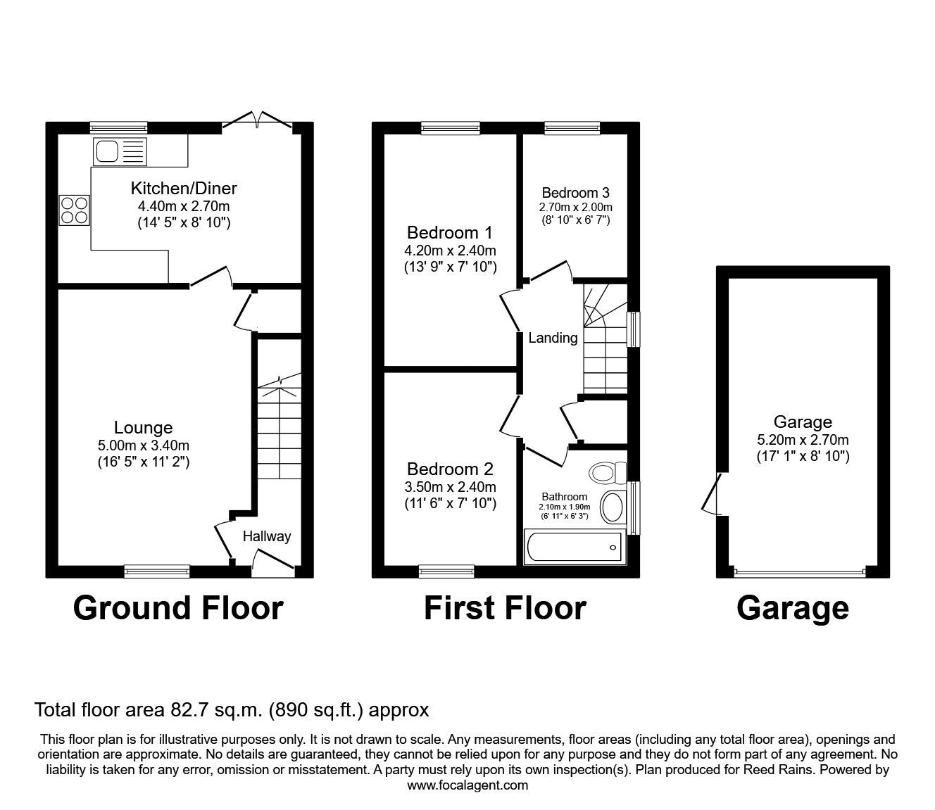Floorplan of 3 bedroom Semi Detached House for sale, Horsehead Lane, Bolsover, Derbyshire, S44