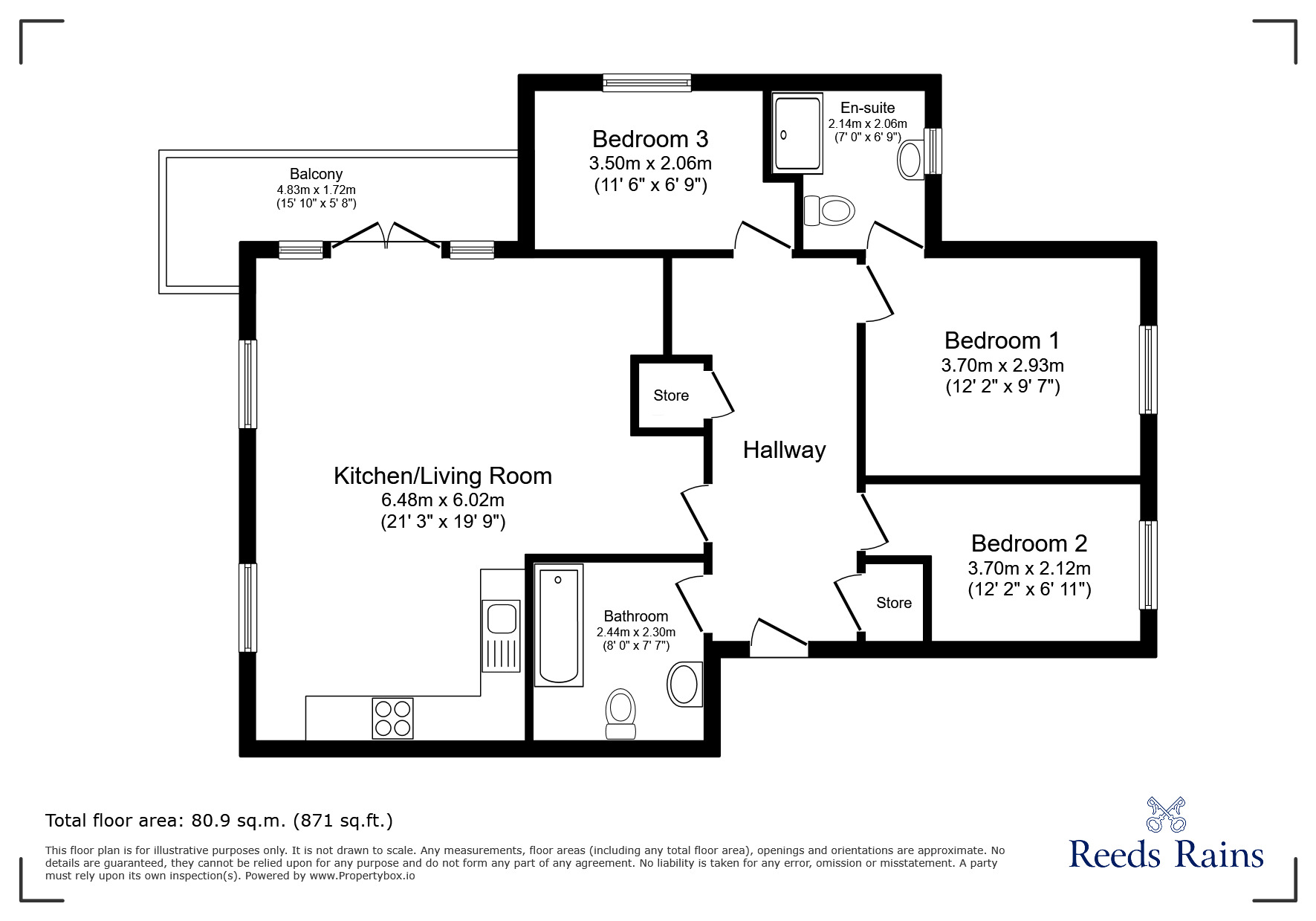 Floorplan of 3 bedroom  Flat to rent, Tapton Lock Hill, Chesterfield, Derbyshire, S41