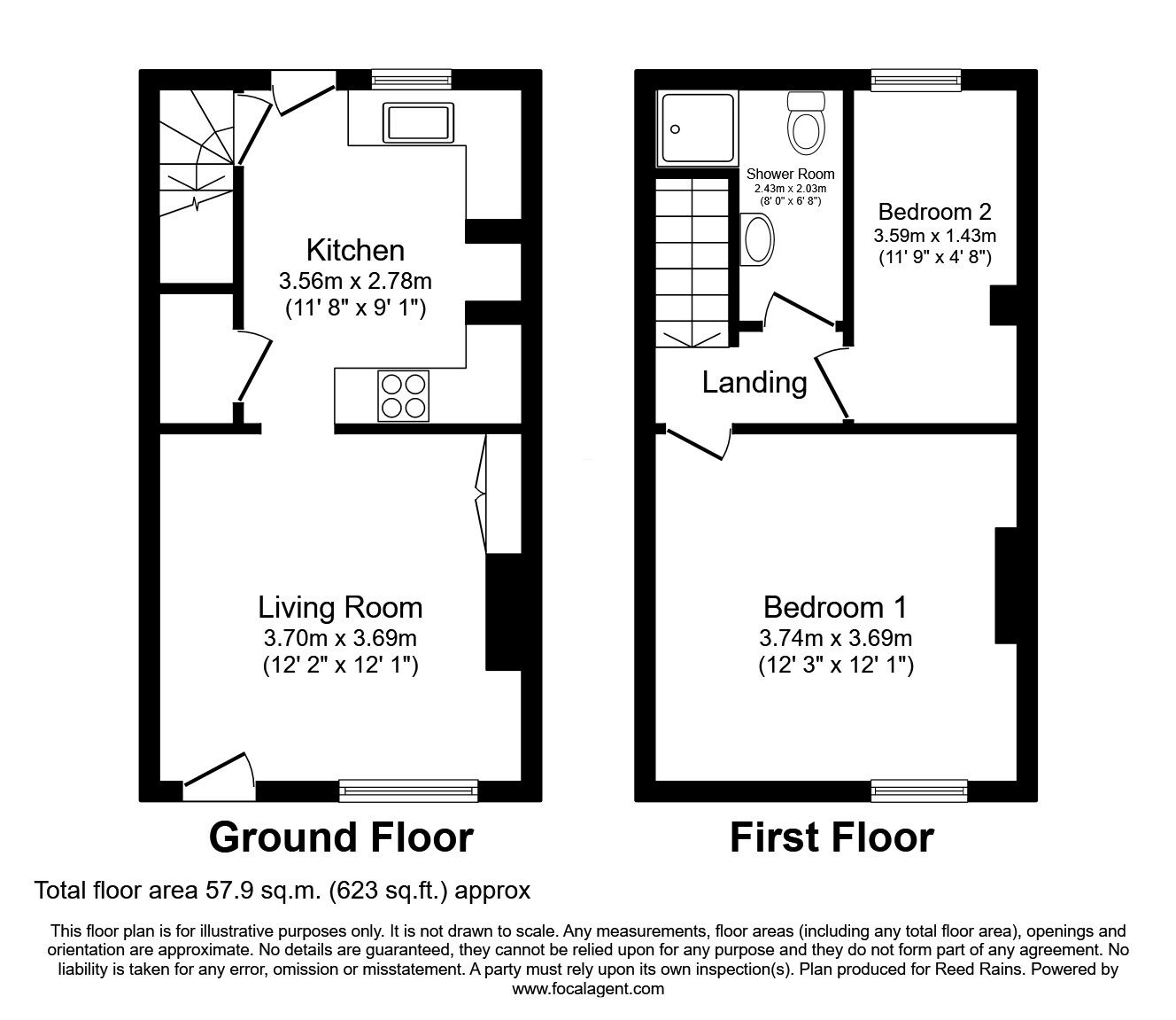 Floorplan of 2 bedroom Mid Terrace House for sale, Sheffield Road, Chesterfield, Derbyshire, S41
