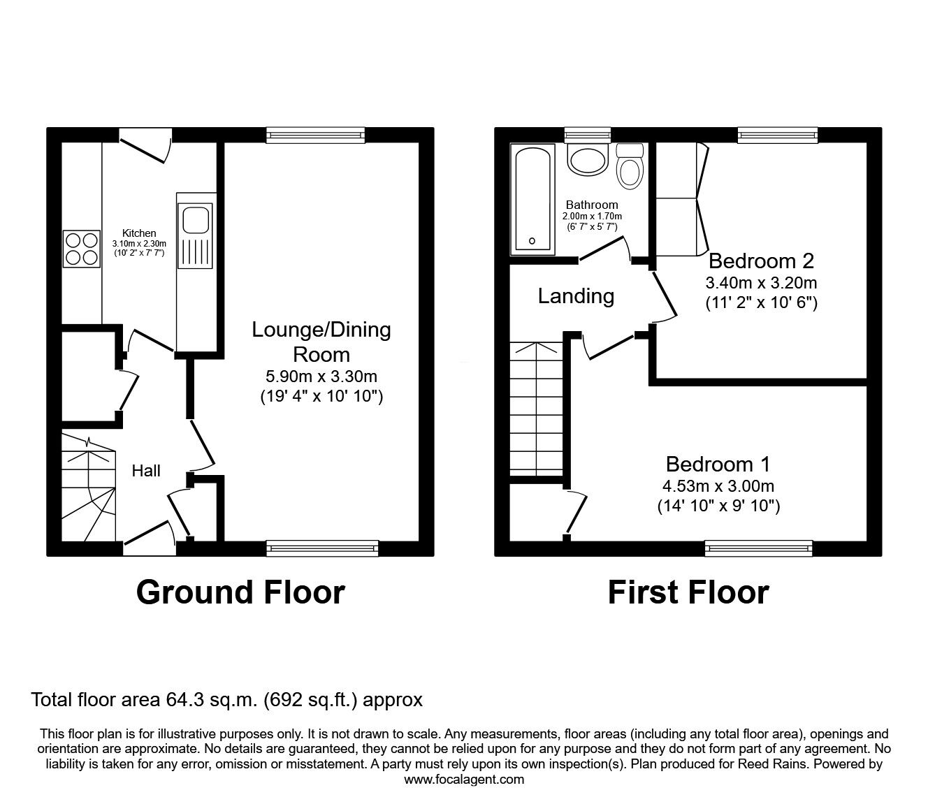 Floorplan of 2 bedroom End Terrace House for sale, Hambleton Avenue, North Wingfield, Derbyshire, S42