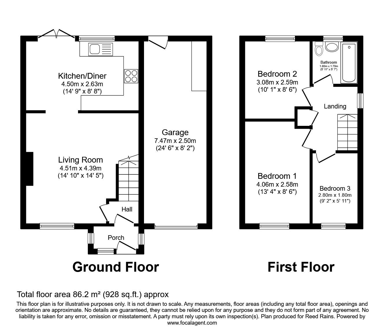 Floorplan of 3 bedroom Semi Detached House for sale, Meadow View, Holmewood, Derbyshire, S42