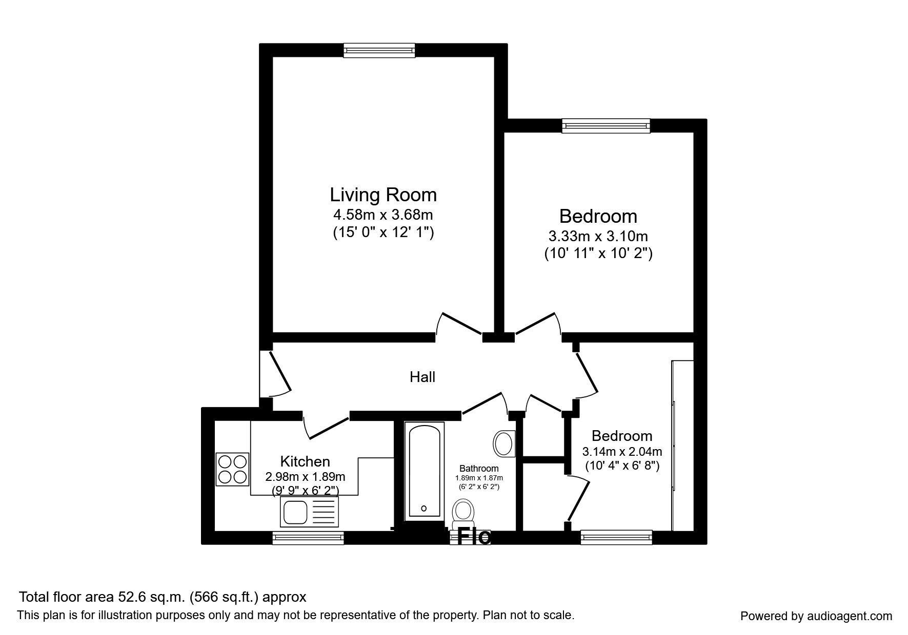 Floorplan of 2 bedroom  Flat to rent, Spinner Croft, Chesterfield, Derbyshire, S40