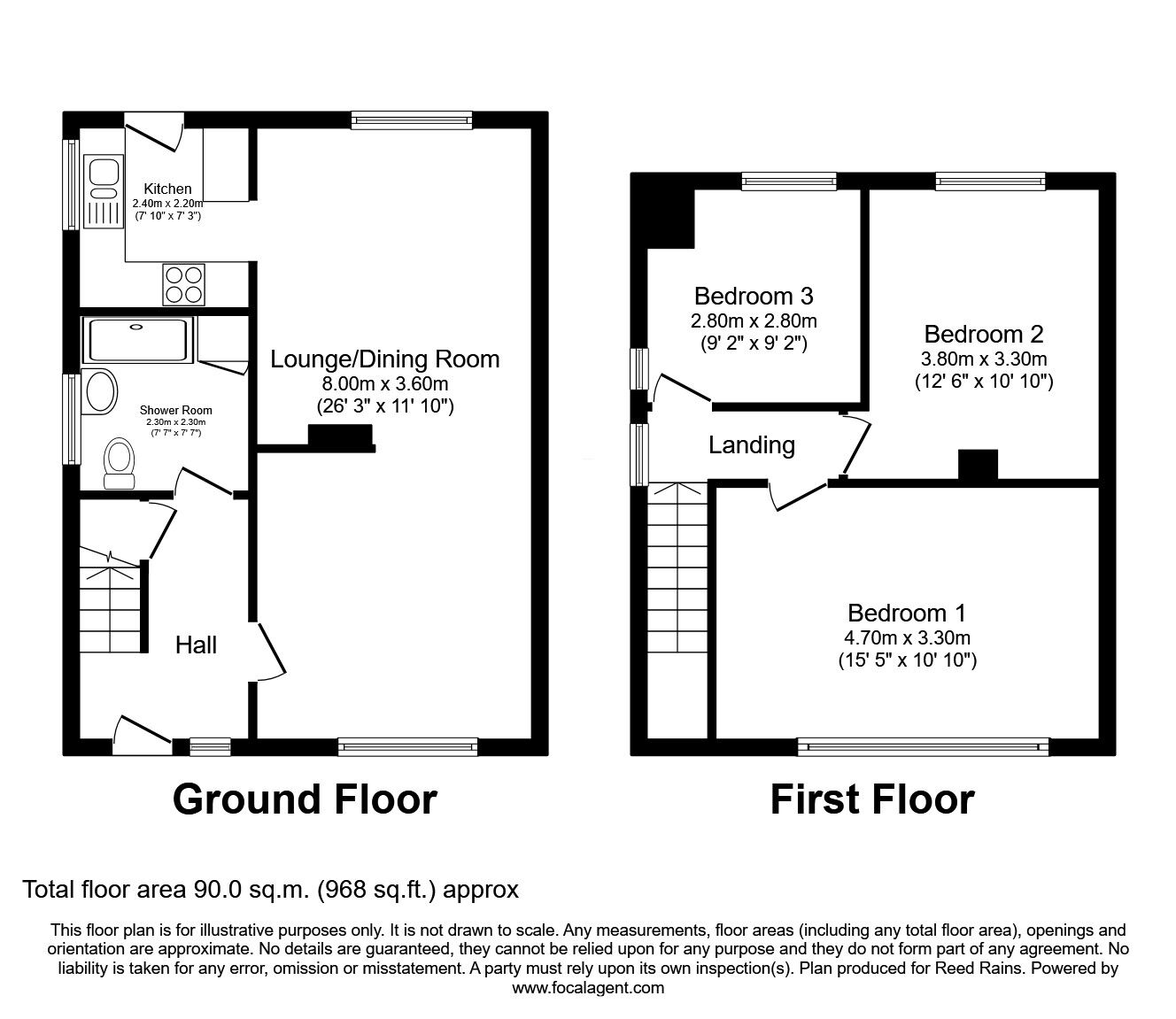 Floorplan of 3 bedroom Detached Bungalow for sale, Durham Close, New Whittington, Derbyshire, S43