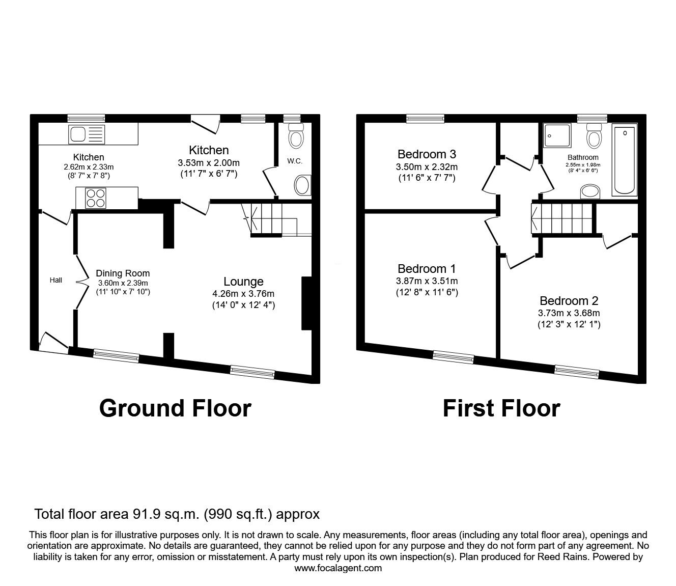 Floorplan of 3 bedroom End Terrace House for sale, High Street, Brimington, Derbyshire, S43