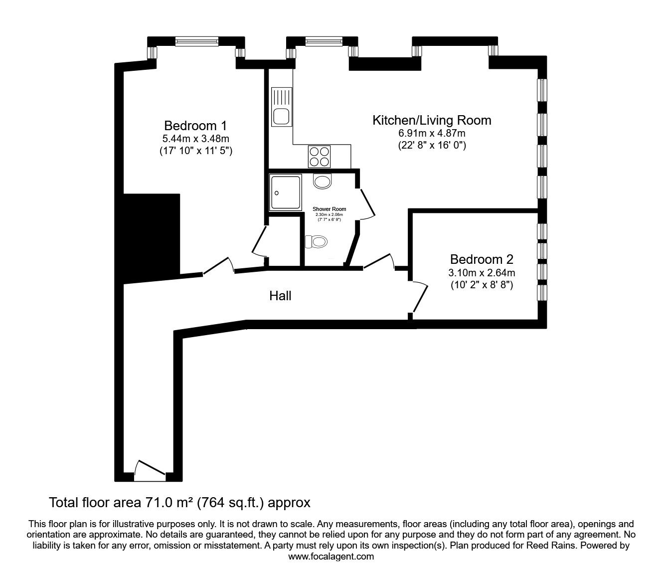 Floorplan of 2 bedroom  Flat for sale, Knightsbridge Court, Chesterfield, Derbyshire, S40