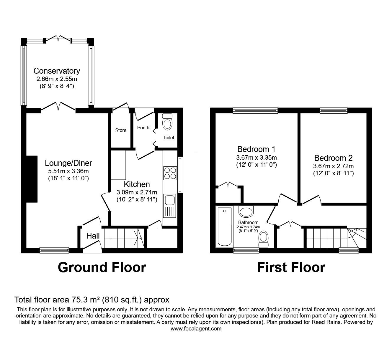 Floorplan of 2 bedroom Semi Detached House for sale, Hill Top Road, Old Whittington, Derbyshire, S41