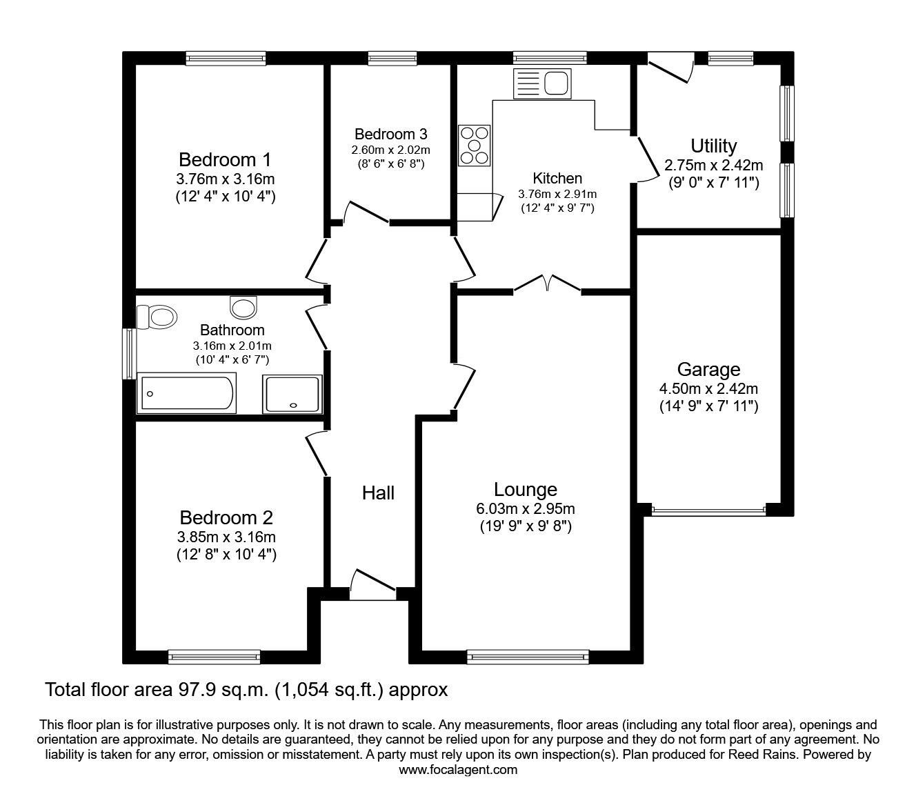 Floorplan of 3 bedroom Detached Bungalow for sale, Rutland Street, Old Whittington, Derbyshire, S41