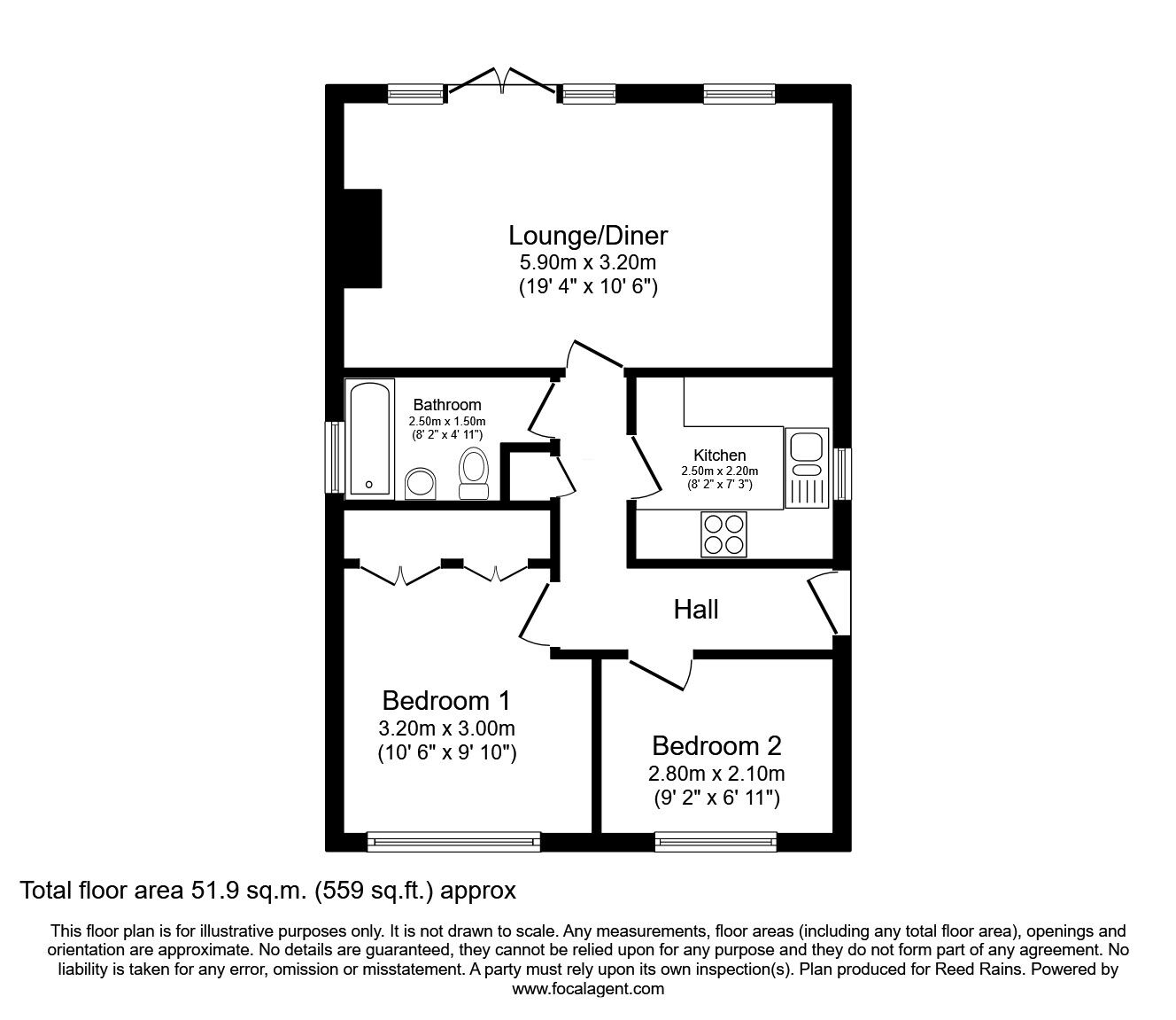 Floorplan of 2 bedroom Detached Bungalow for sale, Bowden Avenue, Barlborough, Derbyshire, S43