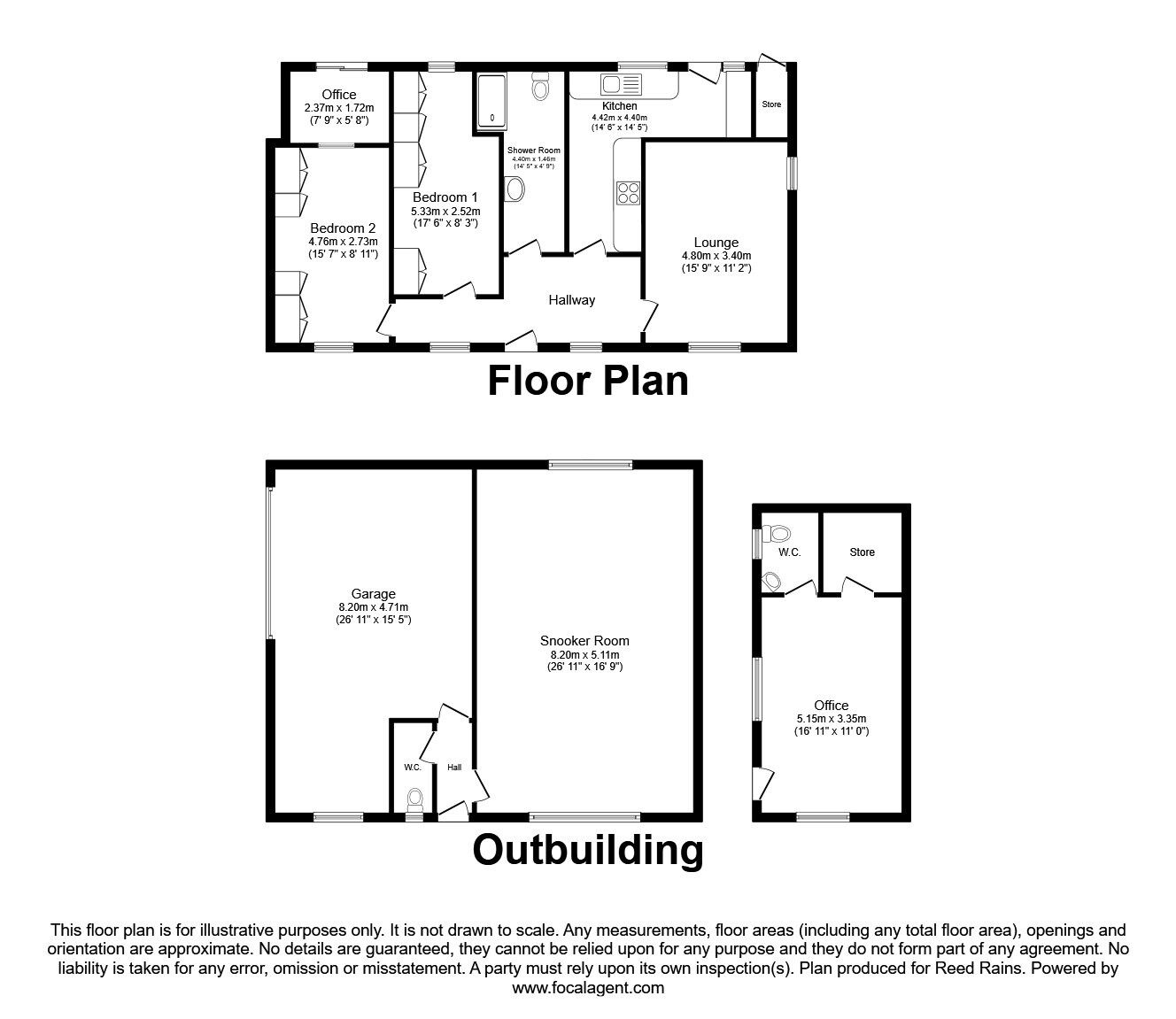Floorplan of 2 bedroom Detached Bungalow for sale, Mansfield Road, Hasland, Derbyshire, S41