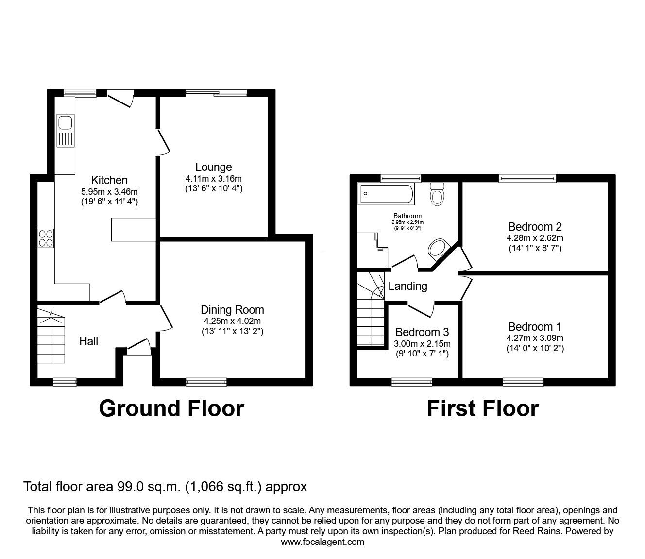 Floorplan of 3 bedroom Semi Detached House for sale, Derby Road, Wingerworth, Derbyshire, S42