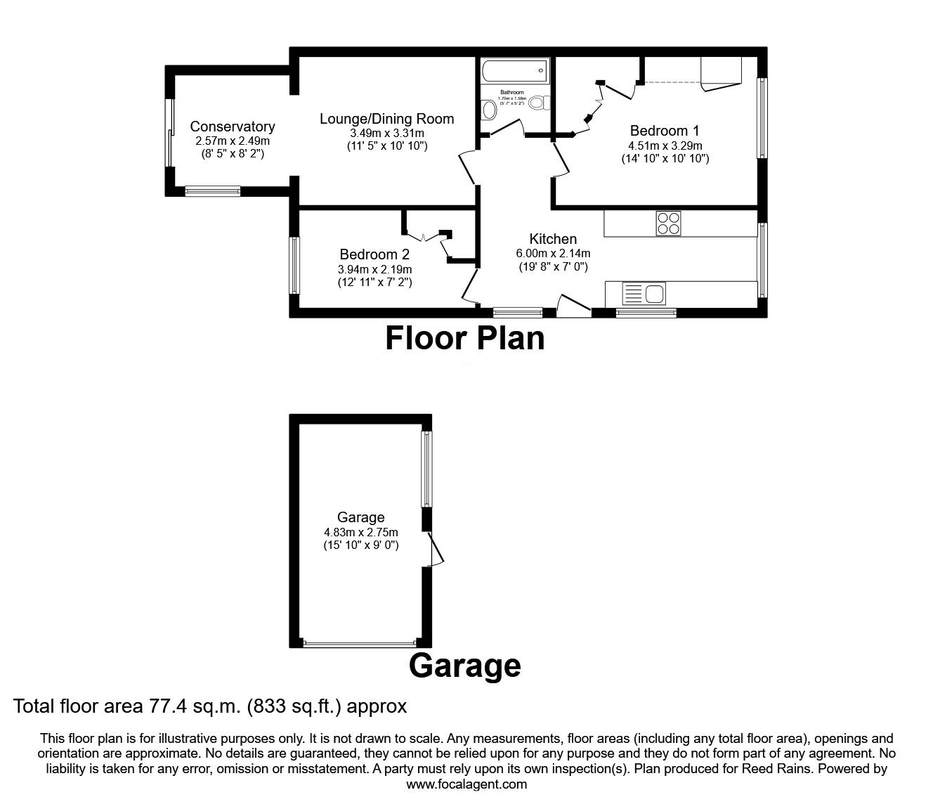 Floorplan of 2 bedroom Semi Detached Bungalow for sale, Park Lane, Chesterfield, Derbyshire, S41