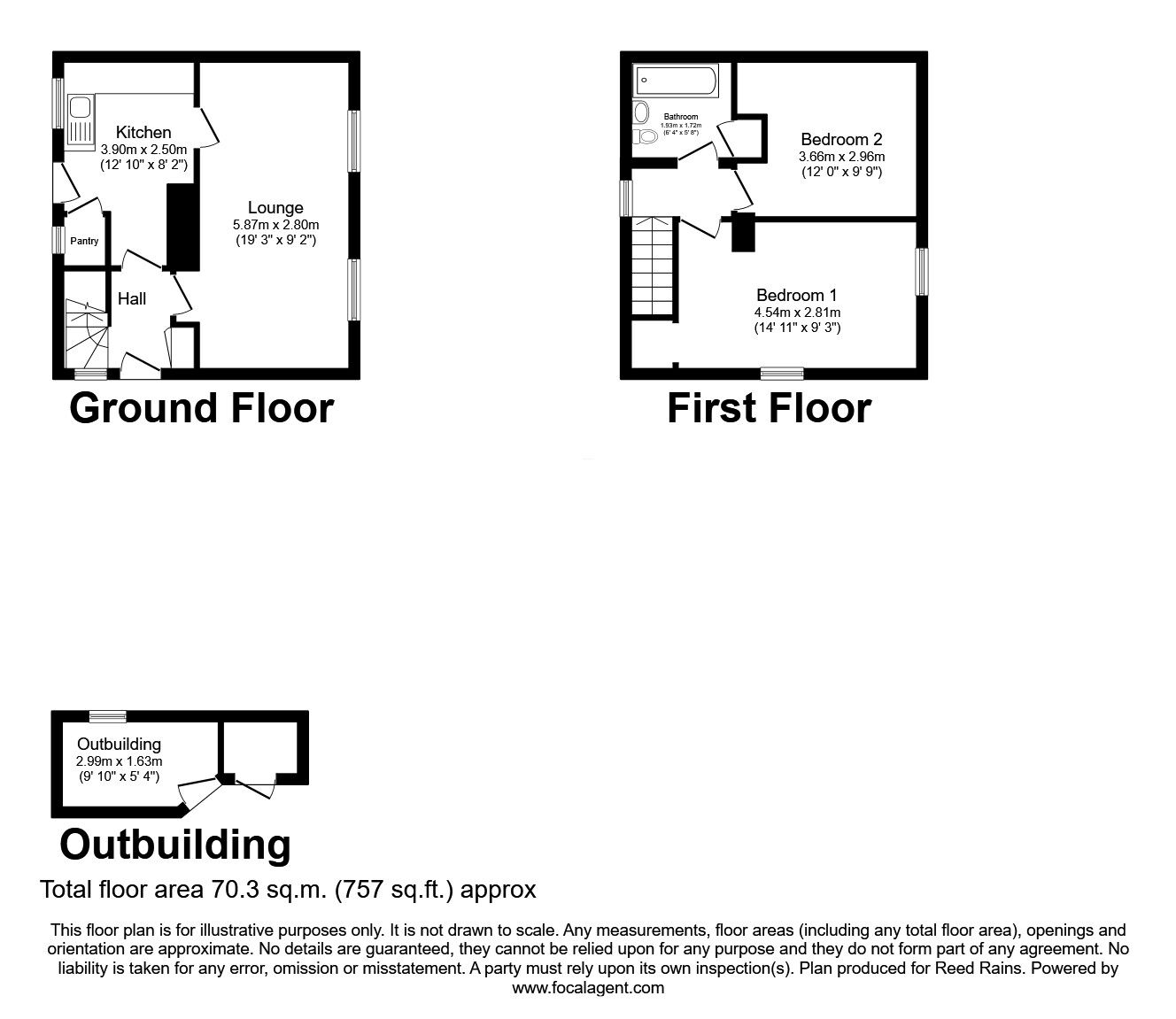 Floorplan of 2 bedroom Semi Detached House for sale, Church Lane, Calow, Derbyshire, S44