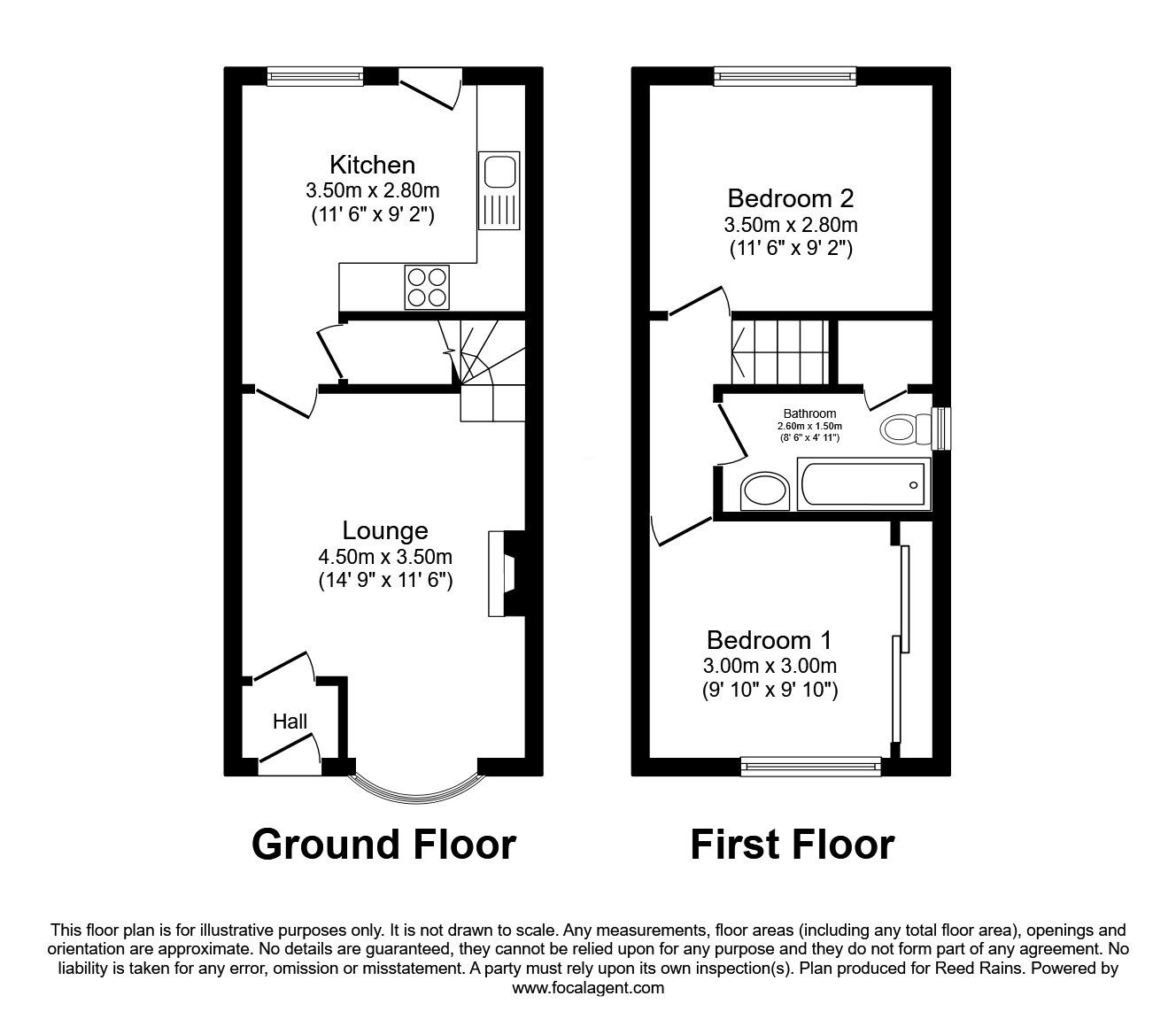 Floorplan of 2 bedroom Semi Detached House for sale, The Paddocks, Pilsley, Derbyshire, S45