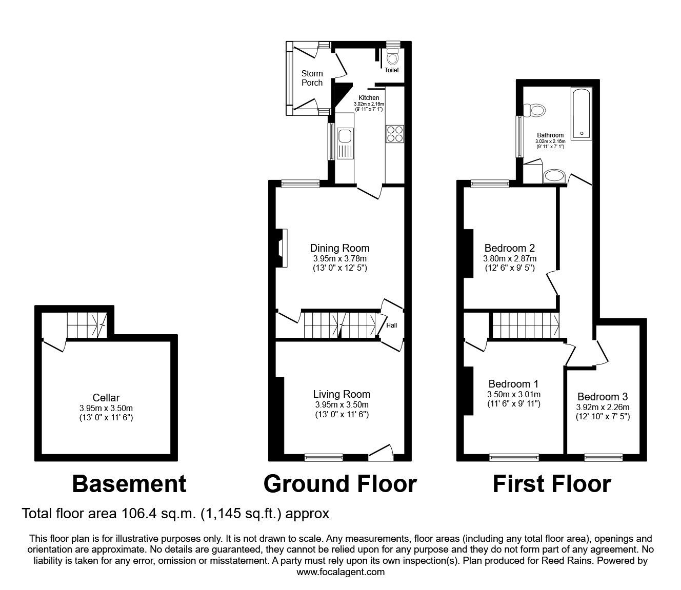 Floorplan of 3 bedroom Mid Terrace House for sale, Hornscroft Road, Bolsover, Derbyshire, S44