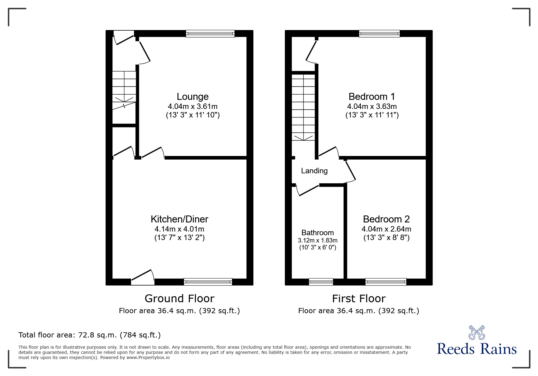 Floorplan of 2 bedroom Mid Terrace House to rent, Sunny Springs, Chesterfield, Derbyshire, S41