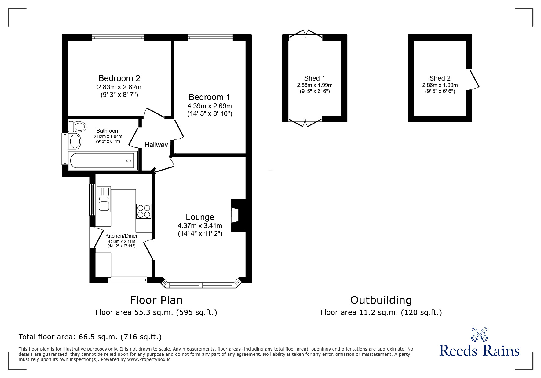 Floorplan of 2 bedroom Semi Detached Bungalow for sale, Ridgeway, Clowne, Derbyshire, S43