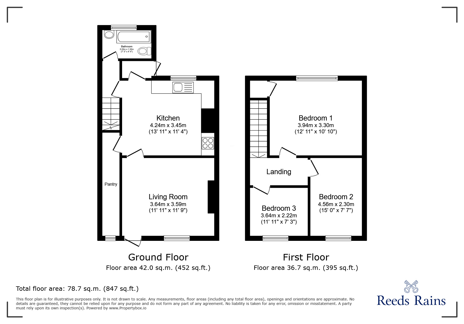 Floorplan of 3 bedroom End Terrace House for sale, Devonshire Terrace, Holmewood, Derbyshire, S42