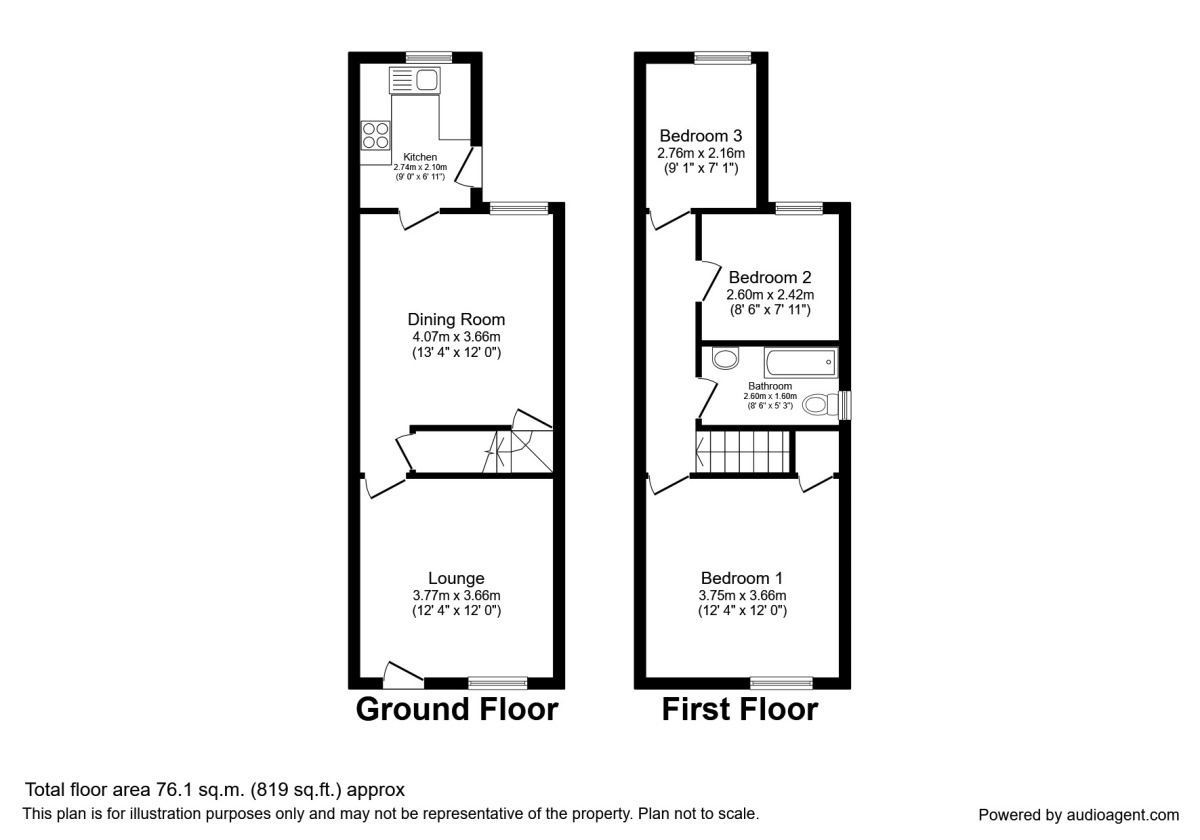 Floorplan of 3 bedroom End Terrace House to rent, North View Street, Bolsover, Derbyshire, S44
