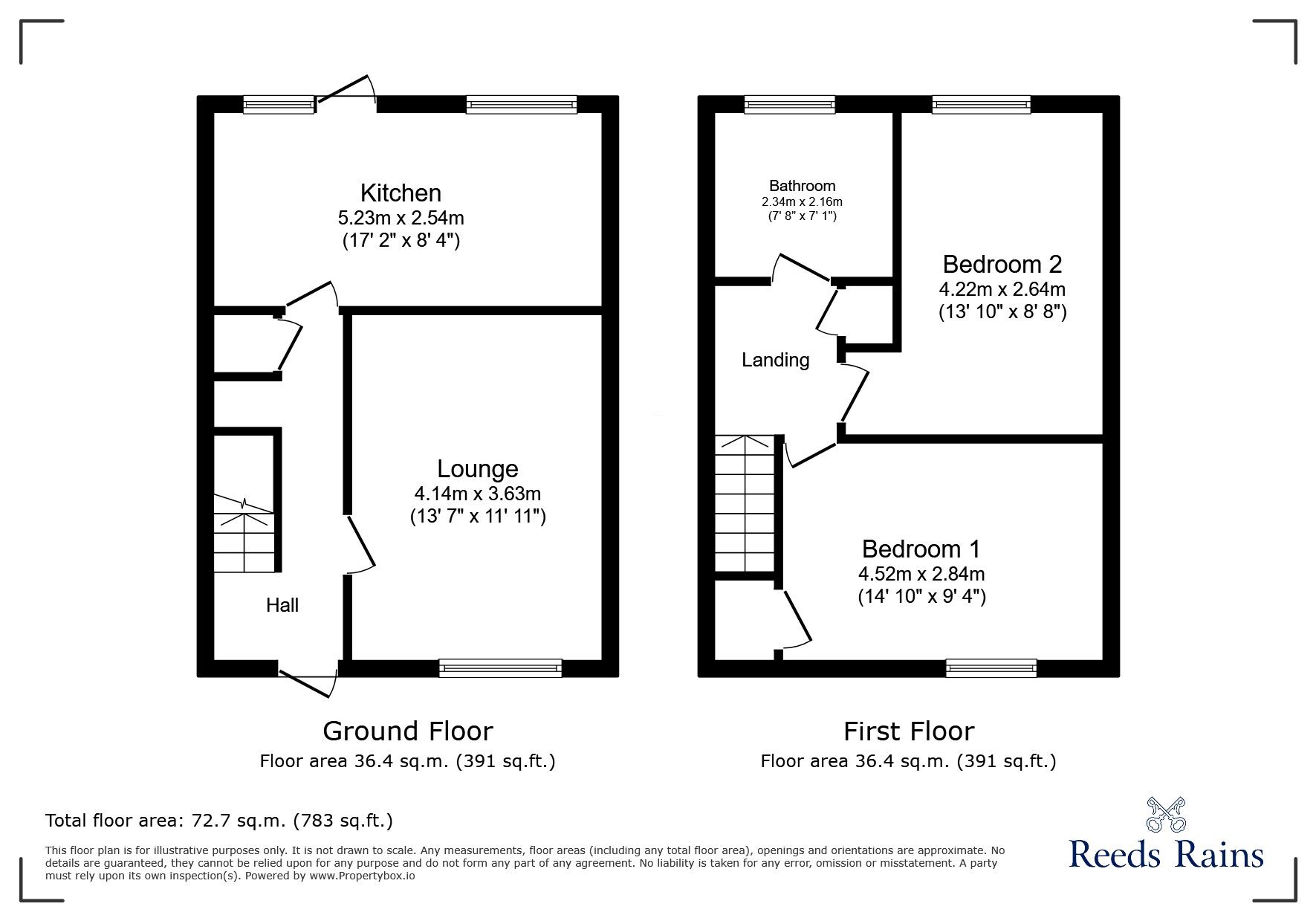 Floorplan of 2 bedroom Semi Detached House for sale, Fairford Close, Chesterfield, Derbyshire, S40