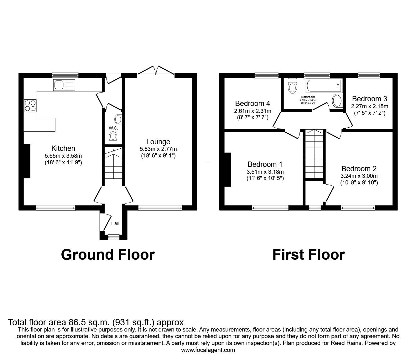 Floorplan of 4 bedroom Semi Detached House for sale, Park Road, Derbyshire, S40