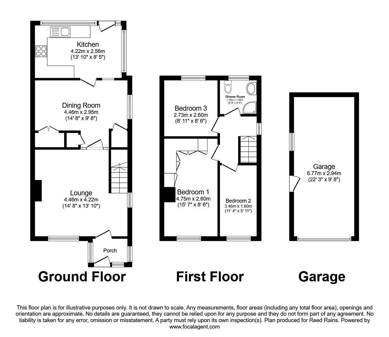 Floorplan of 3 bedroom Semi Detached House for sale, Deerlands Road, Wingerworth, Derbyshire, S42