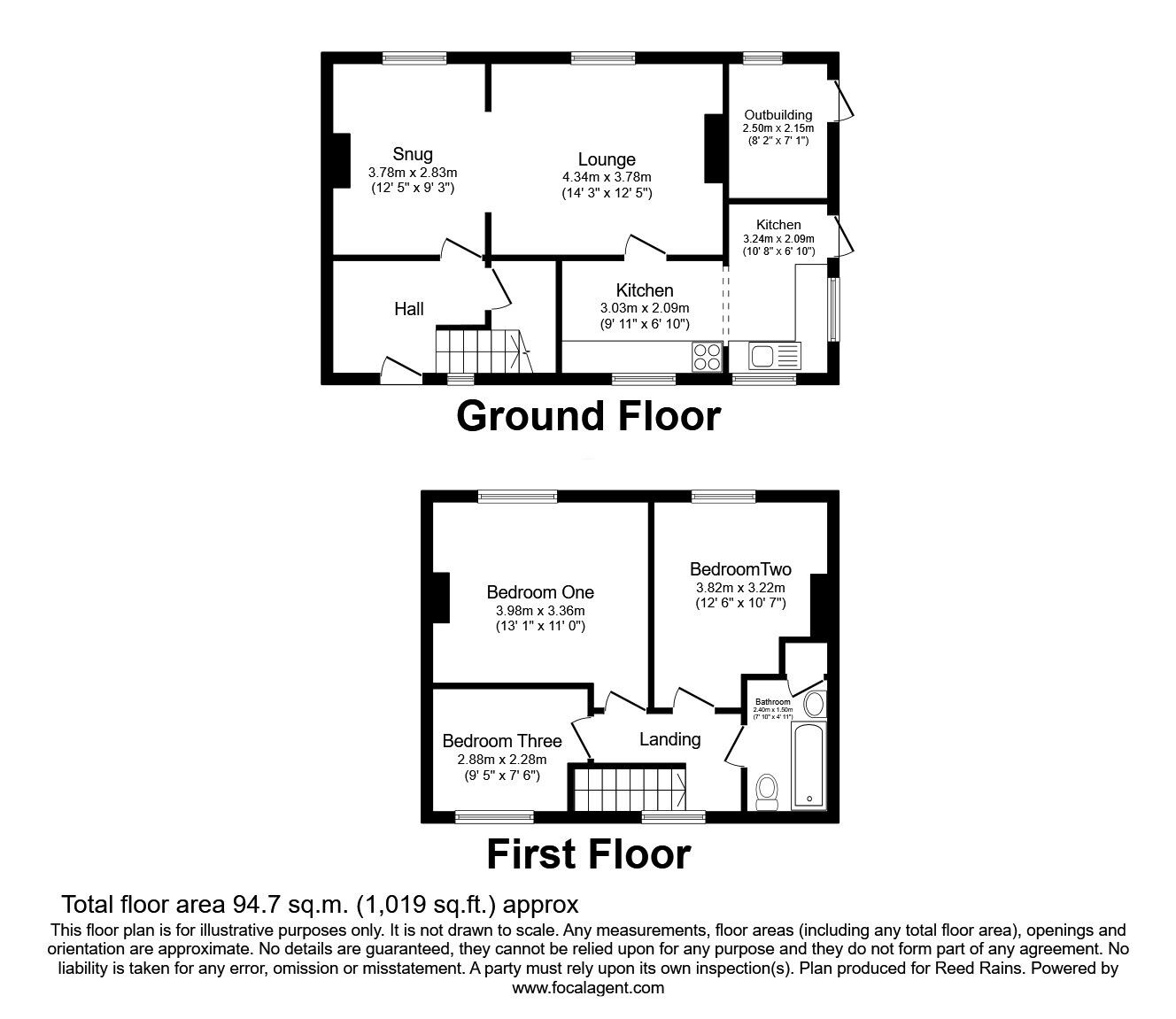 Floorplan of 3 bedroom Semi Detached House for sale, The Hill, Glapwell, Derbyshire, S44