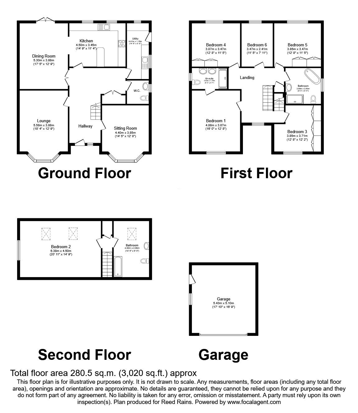 Floorplan of 6 bedroom Detached House for sale, Langer Lane, Chesterfield, Derbyshire, S40