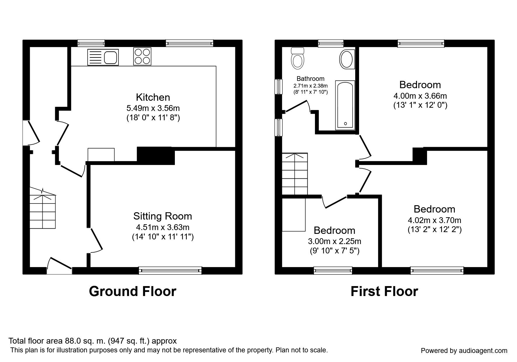 Floorplan of 3 bedroom Semi Detached House to rent, Lansbury Avenue, Mastin Moor, Derbyshire, S43