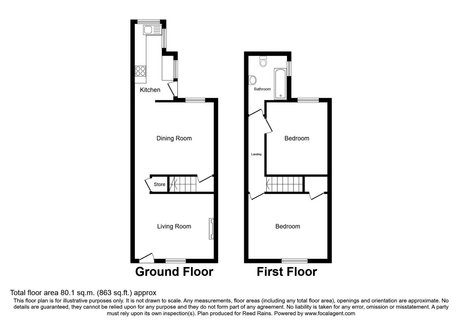 Floorplan of 2 bedroom Mid Terrace House for sale, North Street, North Wingfield, Derbyshire, S42