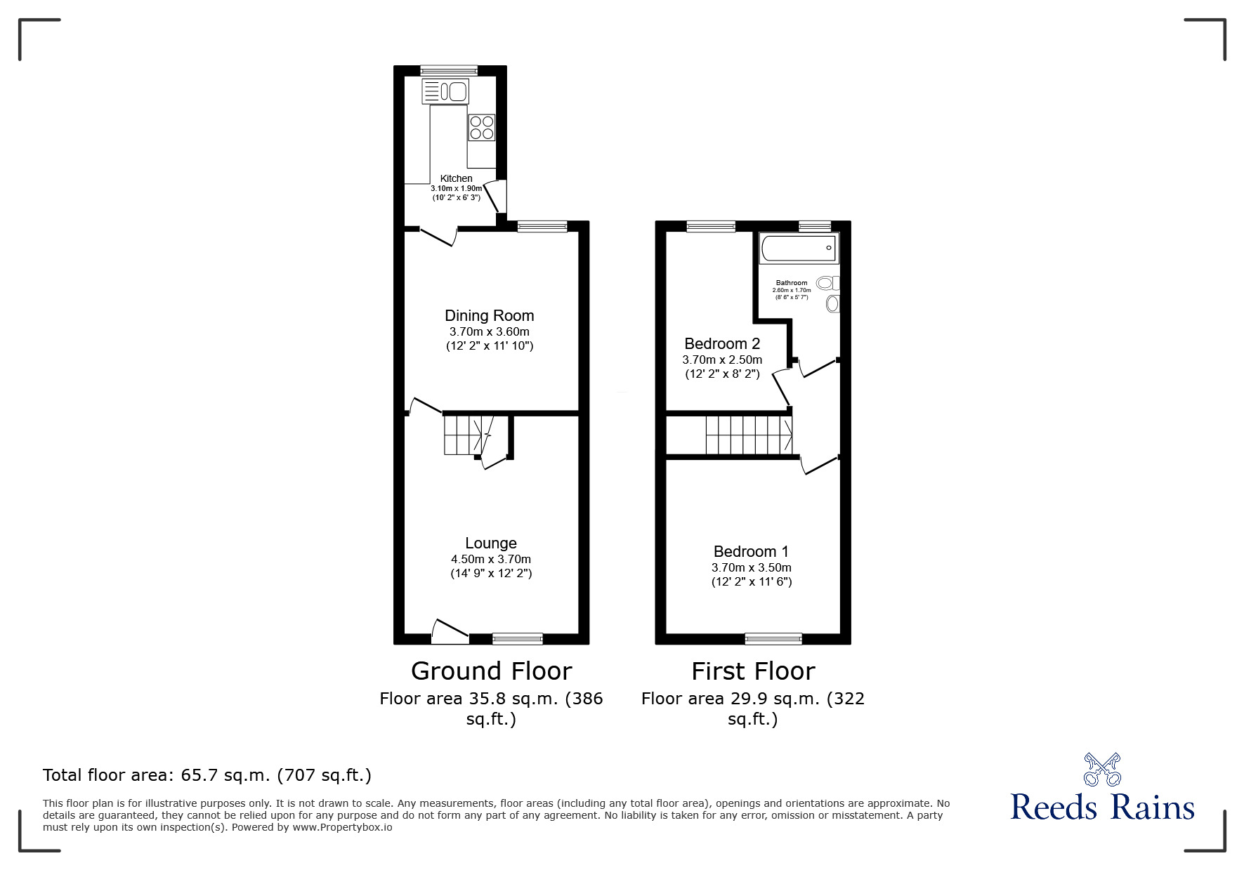 Floorplan of 2 bedroom End Terrace House for sale, Queen Street, Brimington, Derbyshire, S43