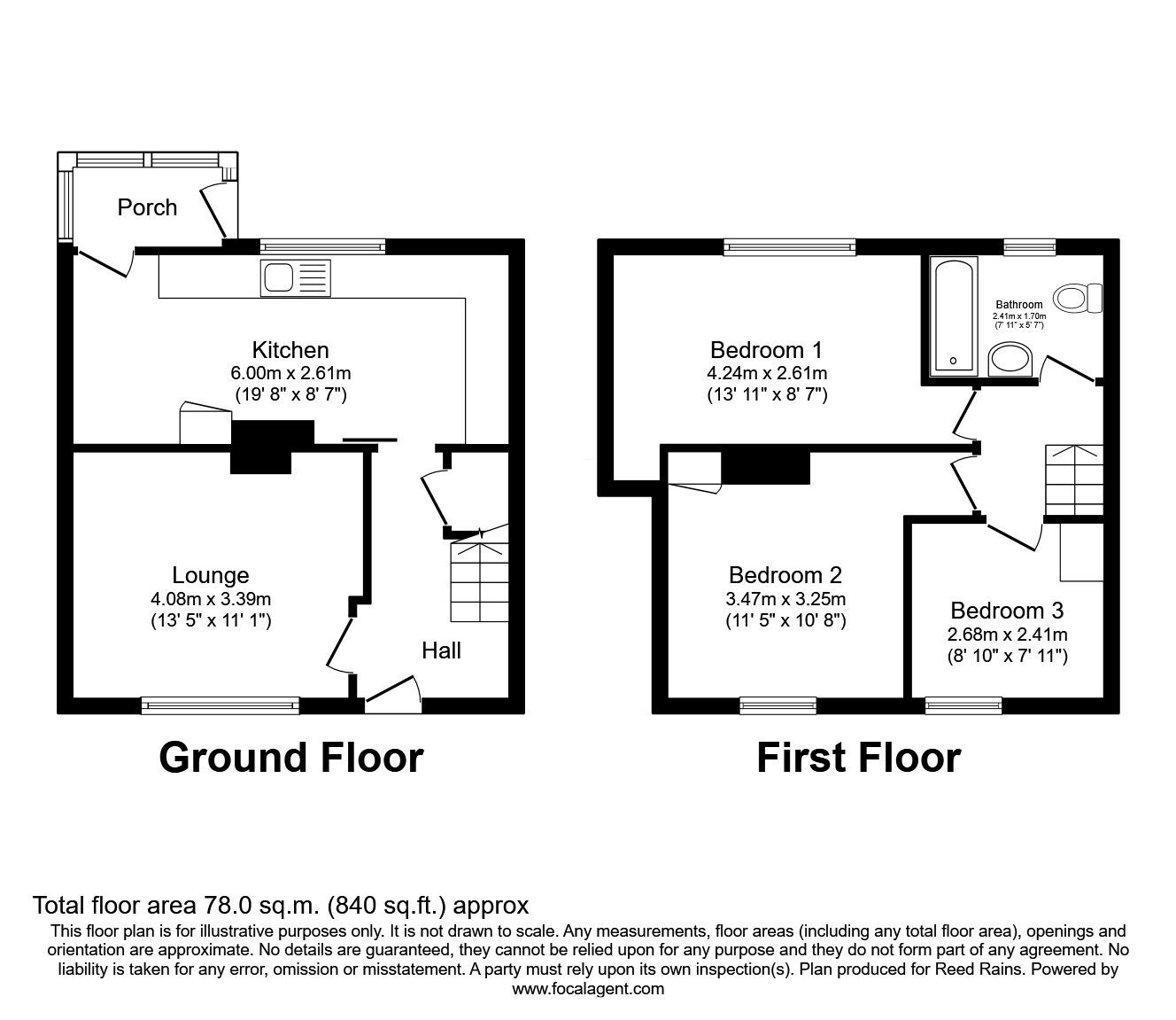 Floorplan of 3 bedroom Mid Terrace House for sale, Kenyon Road, Derbyshire, S41