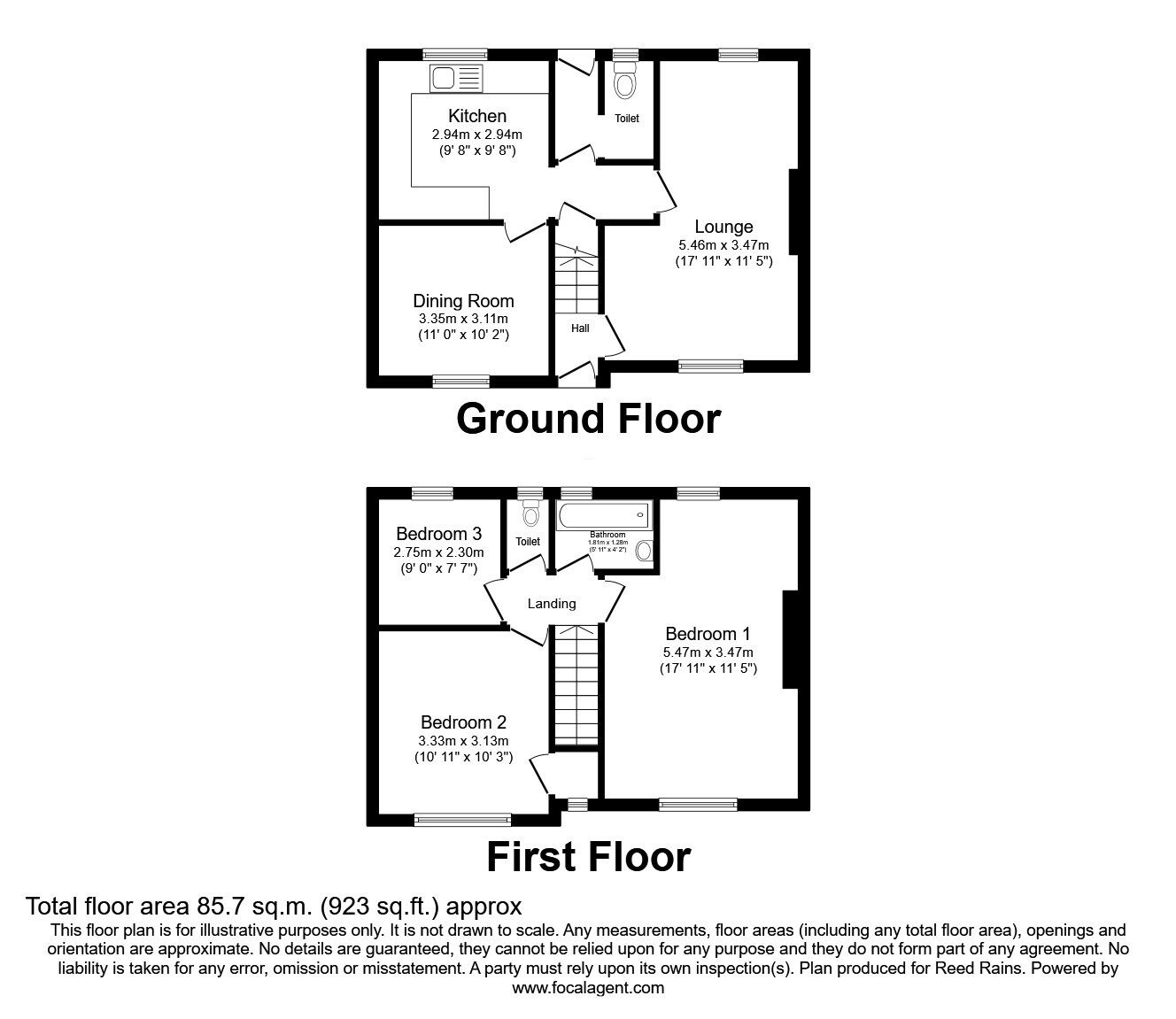 Floorplan of 3 bedroom Semi Detached House for sale, Hunloke Avenue, Chesterfield, Derbyshire, S40