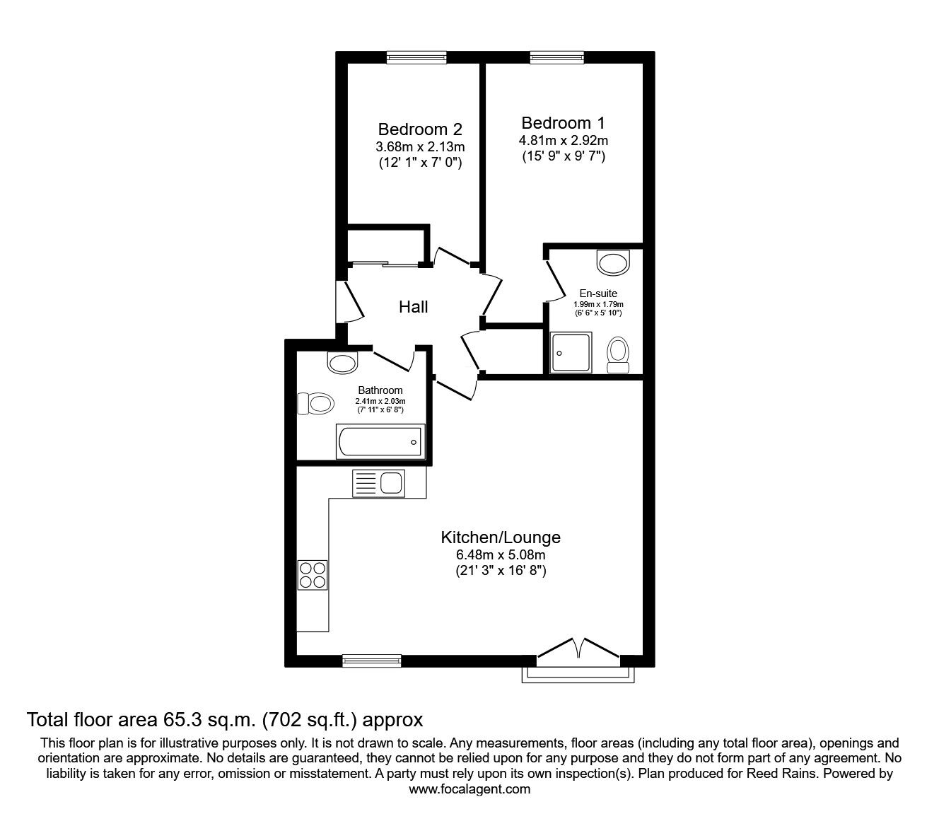 Floorplan of 2 bedroom Flat for sale, Tapton Lock Hill, Chesterfield, Derbyshire, S41